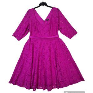 COPY - LANE BRYANT Dress Womens 24 Plus Fuchsia Lace Fit n Flare Belt NWOT